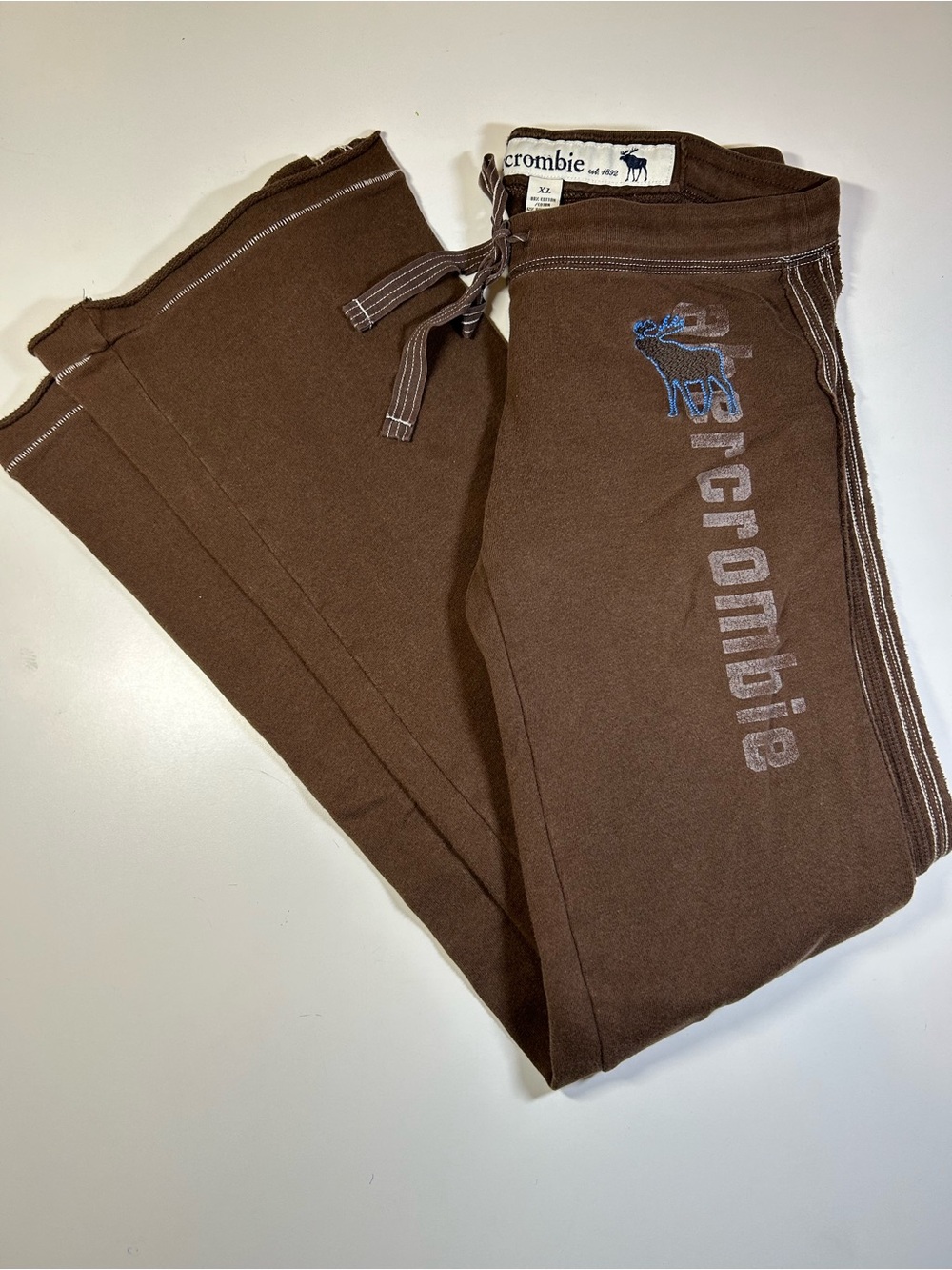 abercrombie Kids Girl's XL Brown Logo Sweatpants Stripe Drawstring Seat Numbers